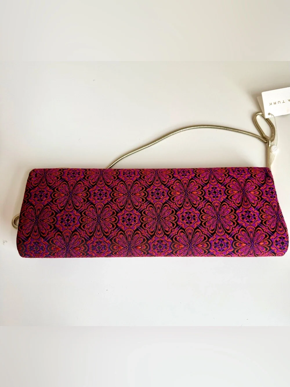 Trina Turk NWT Lush Floral Jacquard Berry Clutch Detachable Chain